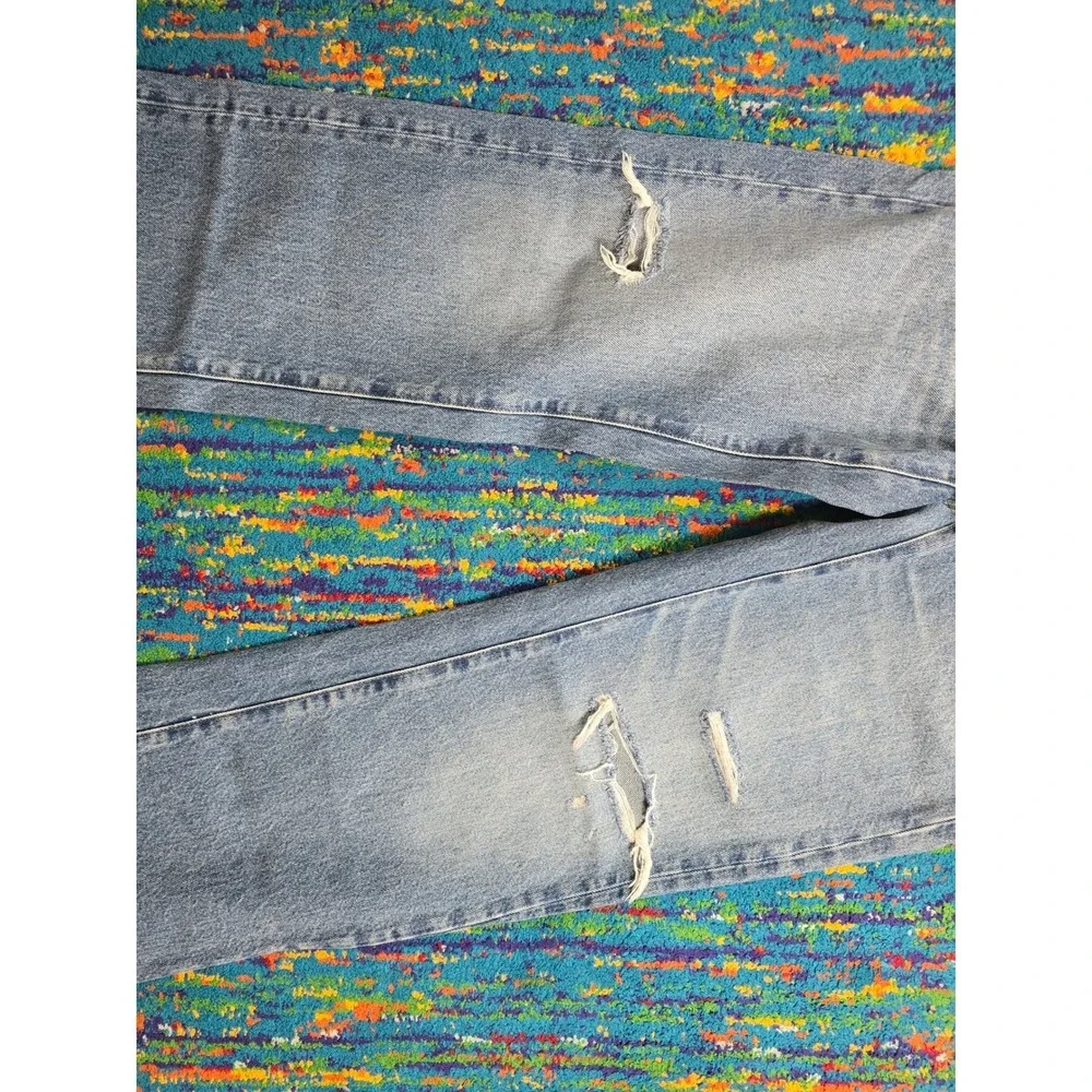 NWT 7 For All Mankind Low Straight Jeans Blue Wave Distressed Size‎ 30 x 33 L